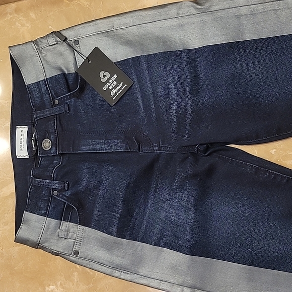 Golden Win Dark Wash Jeans w/ Silver Strip Coating - Picture 2 of 16